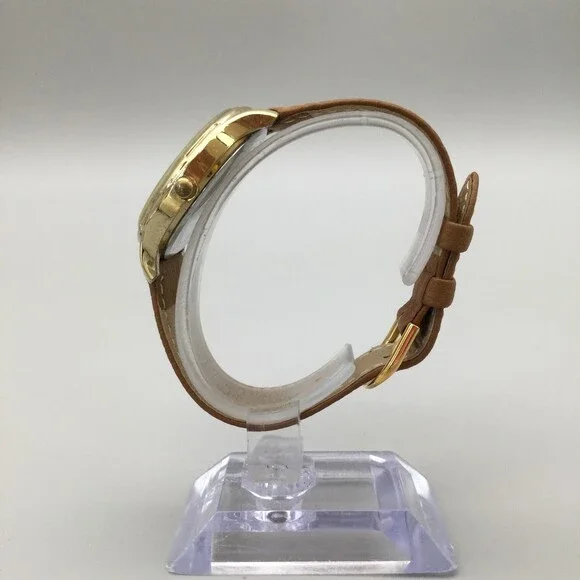 Vtg Timex Indiglo Watch Men 35mm Gold Tone Date Leather Band New Battery - Picture 3 of 15